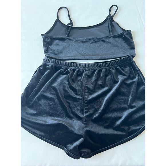 Better Be Lounge Set Women’s Size Medium Black Crop Top Shorts Sleep Set 2 Pc - Picture 2 of 6
